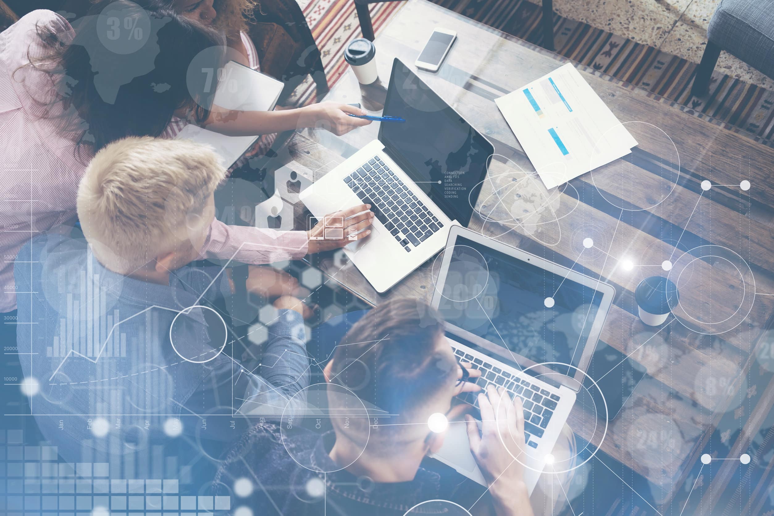 Global Strategy Connection Virtual Icon Graph Interface Diagram Marketing ResearchGroup Young Coworkers Team Making Excellent Business SolutionCreative People Discussion Corporate Work Concept