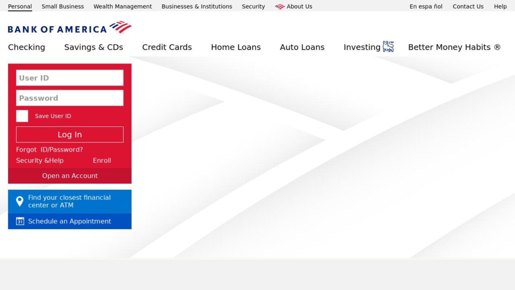 Login page in a website pretending to be Bank of America’s site.