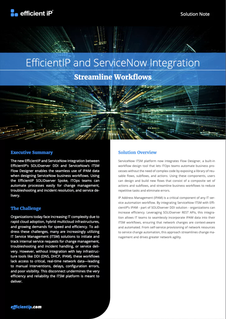 Efficientip and Servicenow Integration Sreamline Workflow
