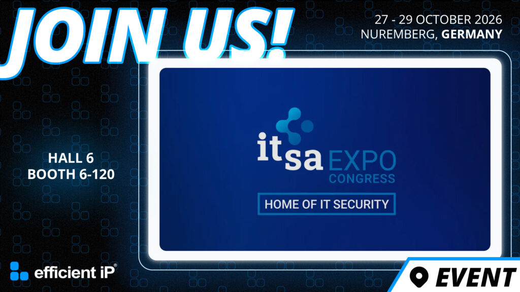 Event Banner for It sa Expo Congress join Us with Booth Info hall 6 Booth 6 120 and Dates 2729 Oct 2026 in Nuremberg Germany Logo and Blue Display