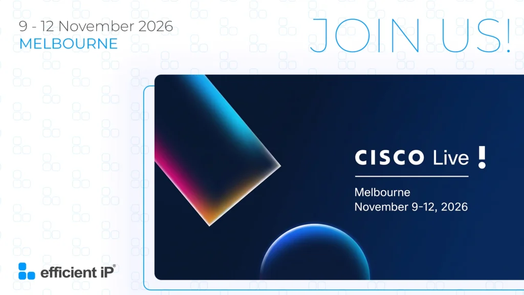 Event Banner for Cisco Live Melbourne November 912 2026  Join Us Efficientip Logo Visible